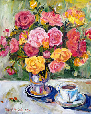 Roses Paintings - Still Life Coffee Cup by Ingrid Dohm