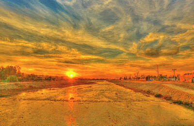 Antique Maps - Stormy Sunset over Santa Ana River by Angela Stanton