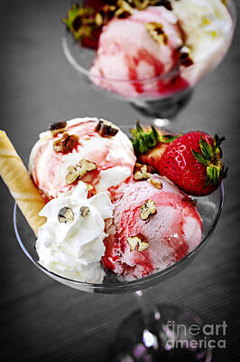 Food And Beverage Royalty-Free and Rights-Managed Images - Strawberry ice cream sundae by Elena Elisseeva