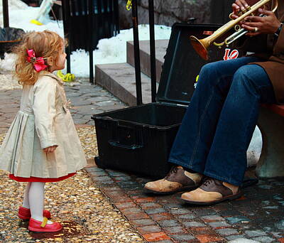 Musician Photos - Street Musician and Dancing Child by Stephen Hobbs