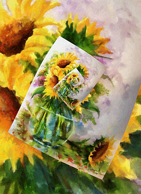 Sunflowers Digital Art - Sunflower Print On Print On Print by Georgiana Romanovna