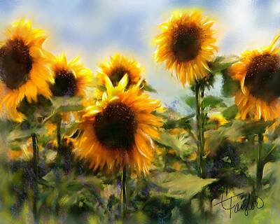 Sunflowers Royalty-Free and Rights-Managed Images - Sunny-Side Up by Colleen Taylor