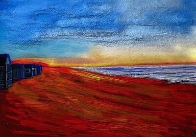 Beach Paintings - Sunrise on Pevensey Beach by Karen Harding