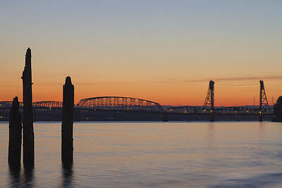 Lucille Ball Royalty Free Images - Sunset Over I-5 Columbia River Crossing Bridge Royalty-Free Image by Jit Lim