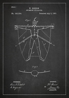 Barnyard Animals - Swimming Apparatus Patent Drawing From 1881 by Aged Pixel