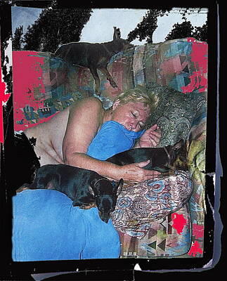 Historical Figures - Sylver Short sleeping with her miniature pinschers collage Casa Grande Arizona 2000-2012  by David Lee Guss