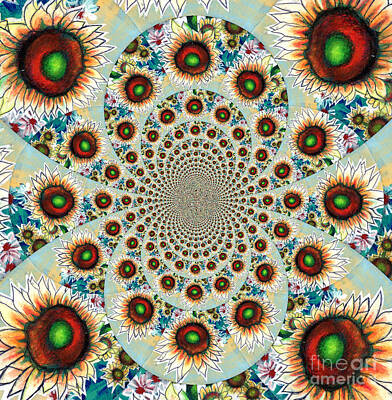 Sunflowers Rights Managed Images - Symphony Of Sunflowers Kaleidoscope Mandela Royalty-Free Image by Genevieve Esson