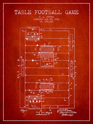 Sports Royalty-Free and Rights-Managed Images - Table Football Game Patent from 1933 - Red by Aged Pixel