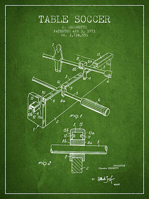 Football Digital Art - Table Soccer Game Patent from 1973- Green by Aged Pixel