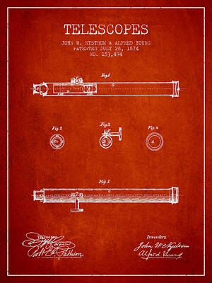World War 1 Propaganda Posters - Telescope patent from 1874 - Red by Aged Pixel