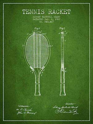 Sports Digital Art - Tennis Racket Patent from 1907 - Green by Aged Pixel