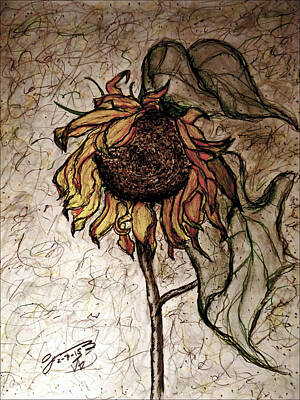 Sunflowers Drawings - The Lone Sunflower III by Jose A Gonzalez Jr