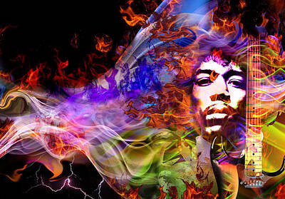 Celebrities Digital Art Royalty Free Images - The Return of Jimi Hendrix Royalty-Free Image by Mal Bray