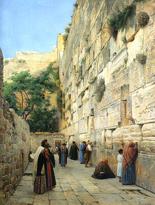 Landscapes Digital Art - The Wailing Wall Jerusalem by Gustav Bauernfeind