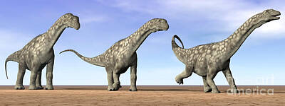 Animals Digital Art Royalty Free Images - Three Argentinosaurus Dinosaurs Royalty-Free Image by Elena Duvernay
