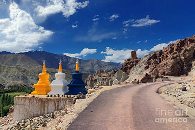 Presidential Portraits - Three buddhist stupas at Leh Ladakh Jammu and Kashmir India by Rudra Narayan  Mitra