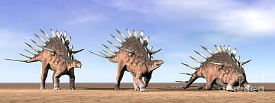 Reptiles Digital Art - Three Kentrosaurus Dinosaurs Standing by Elena Duvernay