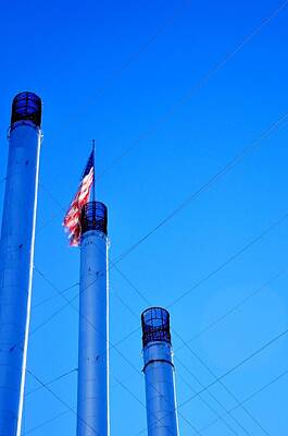Jerry Sodorff Royalty-Free and Rights-Managed Images - Three Stacks And Flag 21800 by Jerry Sodorff
