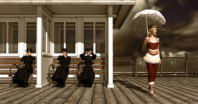 Surrealism Mixed Media - Three victorian ladies sepia by Britta Glodde