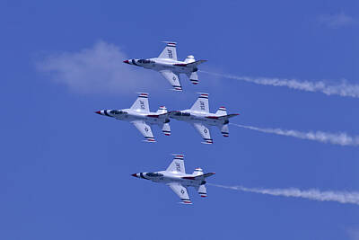 Donna Corless Royalty-Free and Rights-Managed Images - Thunderbirds Diamond Formation Topsides by Donna Corless