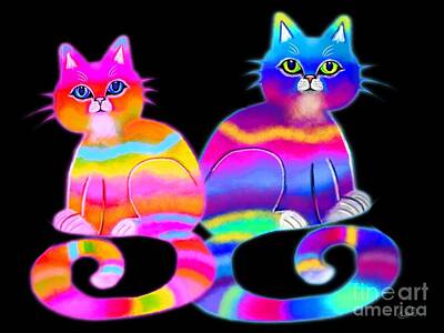 Mammals Digital Art - Tie Dye Cats by Nick Gustafson