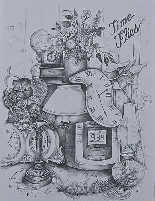 Still Life Drawings Royalty Free Images - Time Flies Royalty-Free Image by Johnnie Stanfield