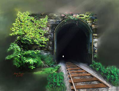 Transportation Digital Art - Tiptop Train Tunnel by Lena Auxier