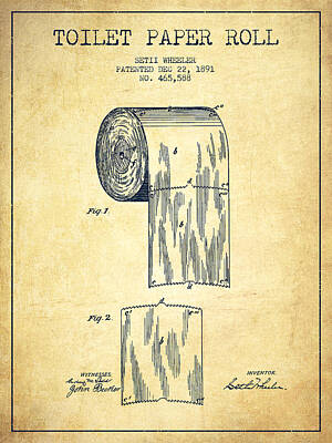 Black And White Beach Royalty Free Images - Toilet Paper Roll Patent Drawing From 1891 - Vintage Royalty-Free Image by Aged Pixel