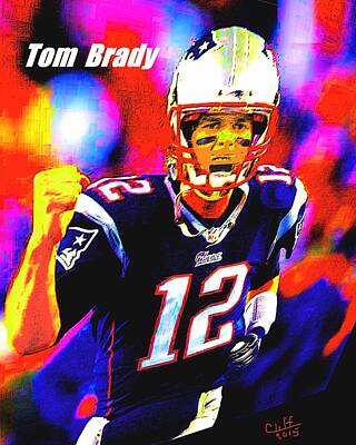Football Painting Royalty Free Images - Tom Brady Royalty-Free Image by Cliff Wilson