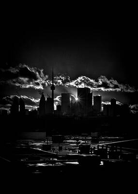 Abstract Skyline Photo Rights Managed Images - Toronto Canada Skyline At Sunset From The Pape St Bridge Royalty-Free Image by Brian Carson
