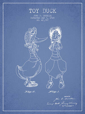 Birds Digital Art - Toy Duck patent from 1915 - female - Light Blue by Aged Pixel