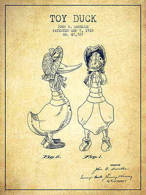Birds Digital Art - Toy Duck patent from 1915 - female - Vintage by Aged Pixel