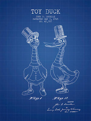 Birds Digital Art - Toy Duck patent from 1915 - male - Blueprint by Aged Pixel