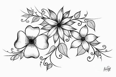 Florals Drawings - Tri-Floral Sketch by Alina Nash