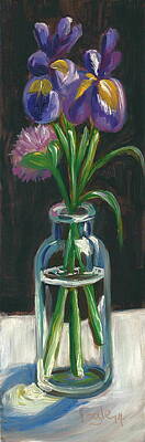 Still Life Paintings - Two Irises and a Chive by Rachel Fogle
