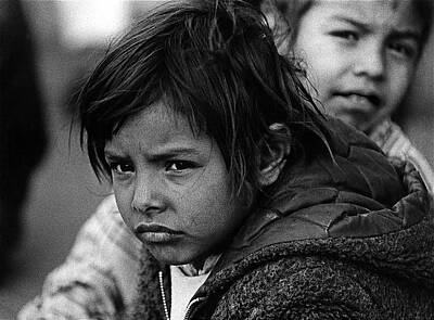 Green Grass - Two Mexican children watching Cinco de Mayo parade Nogales Sonora Mexico 1969 by David Lee Guss