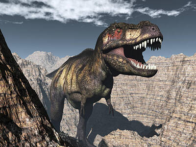 Luck Of The Irish - Tyrannosaurus Rex Roaring In A Canyon by Elena Duvernay