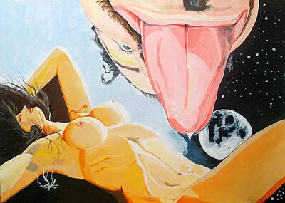 Nudes Paintings - Unbridled night noche desbocada by Lazaro Hurtado