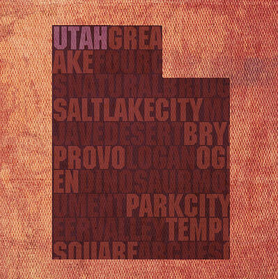 City Scenes Mixed Media Rights Managed Images - Utah Word Art State Map on Canvas Royalty-Free Image by Design Turnpike