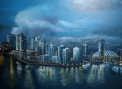 Skylines Paintings - Vancity skyline by Stefan Kaertner