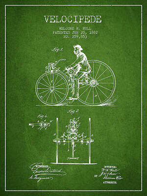 Transportation Digital Art Rights Managed Images - Velocipede Patent Drawing from 1882 - Green Royalty-Free Image by Aged Pixel