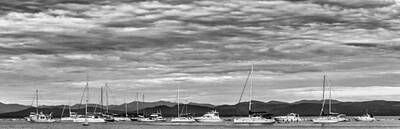 Transportation Royalty-Free and Rights-Managed Images - Vermont boats sailing black and white panorama by Andy Gimino