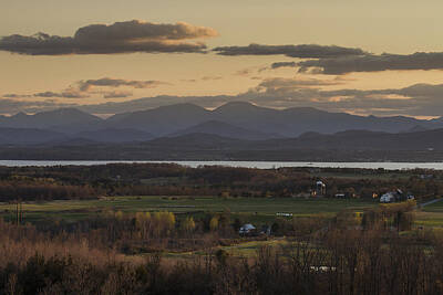 Cities Photos - Vermont New York Sunset Lake Champlain Mountains by Andy Gimino