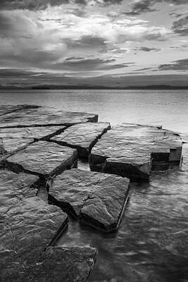 Cartoons Tees - Vermont-stone-Lake Champlain-Black and White by Andy Gimino