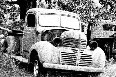 Discover Inventions - Vintage American Pickup Trucks bw by Sally Rockefeller