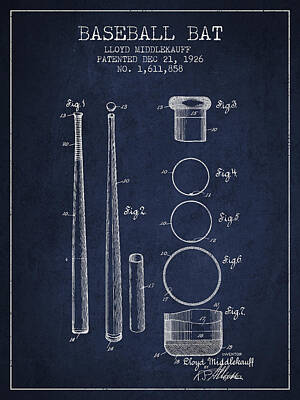 Baseball Royalty Free Images - Vintage Baseball Bat Patent from 1926 Royalty-Free Image by Aged Pixel