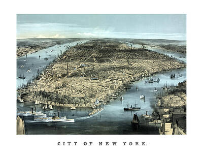 City Scenes Painting Royalty Free Images - Vintage City Of New York Royalty-Free Image by War Is Hell Store