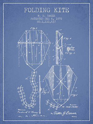 Venice Beach Bungalow - Vintage Folding Kite Patent from 1892 -Light Blue by Aged Pixel