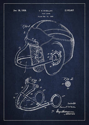 Football Digital Art Royalty Free Images - Vintage Football Helment Patent Drawing from 1935 Royalty-Free Image by Aged Pixel