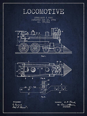 Transportation Digital Art - Vintage Locomotive patent from 1904 by Aged Pixel
